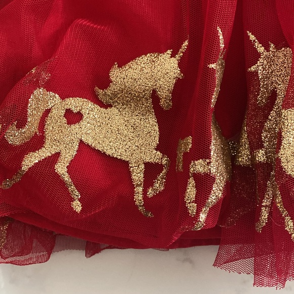 Girls Formal Red dress with Gold Color Sparkle Unicorns! - Picture 5 of 8